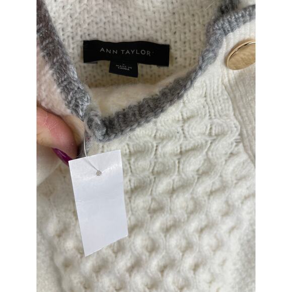 Ann Taylor Luxe Cream Wool-Blend Textured Oversized Mock Neck Sweater Size Large - Picture 10 of 11